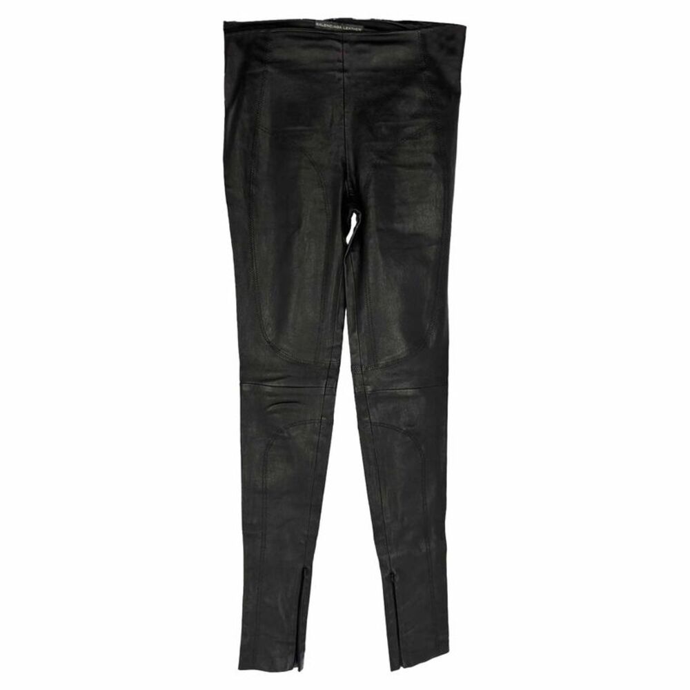 Balenciaga Skinny Leg Trousers in Black Lambskin